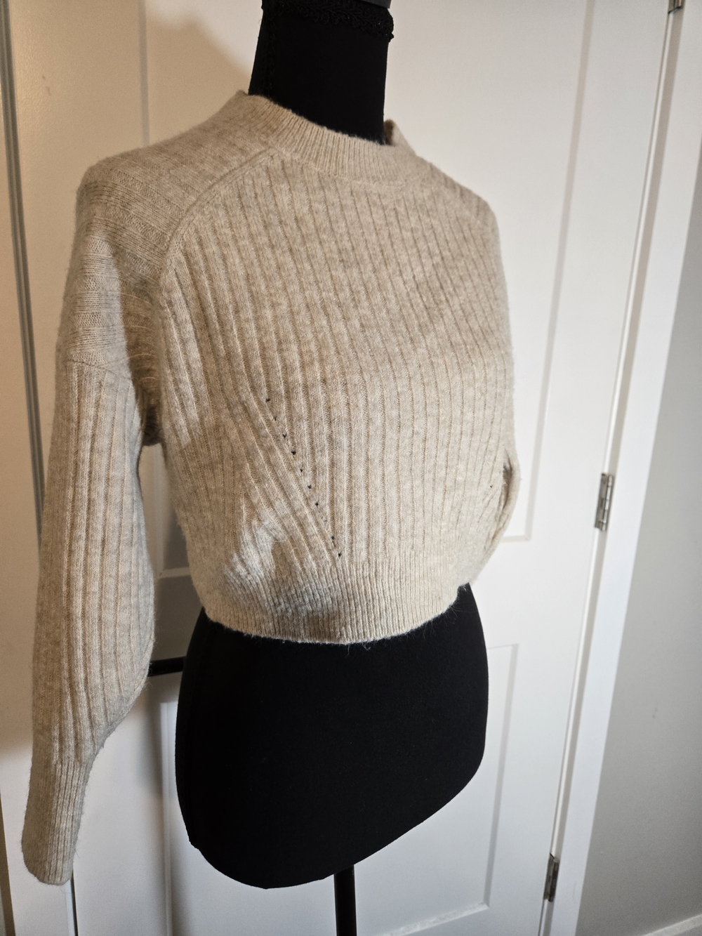 Topshop Petite Ribbed Cropped Knit Sweater Beige US 2